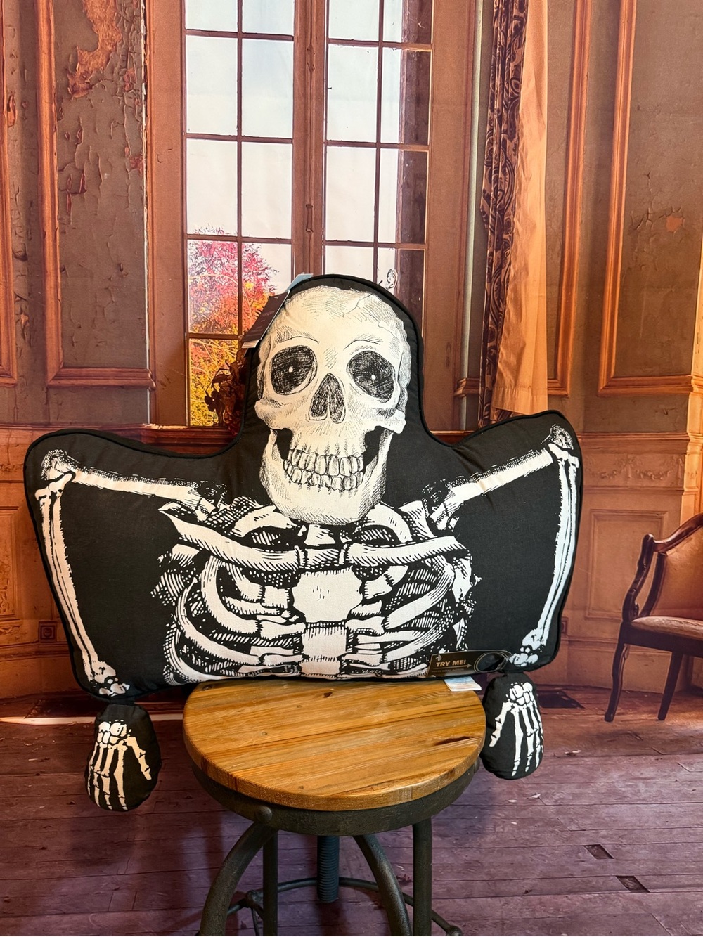 Black Skeleton Throw Pillow Light Up Bed Couch Cushion Cynthia Rowley Halloween